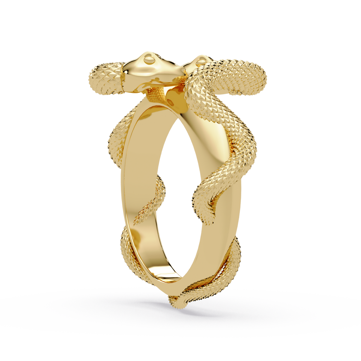 Double Serpent Sculptural Ring in Yellow Gold, side view – Lunéa Paris