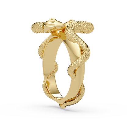 Double Serpent Sculptural Ring in Yellow Gold, side view – Lunéa Paris