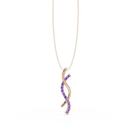 0.3 CTW Round Pavé S-Curve Colorstone Pendant Necklace — Amethyst Lavender — 14K Rose Gold