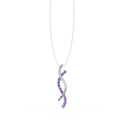 0.3 CTW Round Pavé S-Curve Colorstone Pendant Necklace — Amethyst Lavender — 14K White Gold