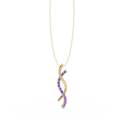 0.3 CTW Round Pavé S-Curve Colorstone Pendant Necklace — Amethyst Lavender — 14K Yellow Gold
