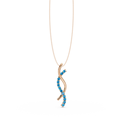 0.3 CTW Round Pavé S-Curve Colorstone Pendant Necklace — Aquamarine Sky Blue — 14K Rose Gold