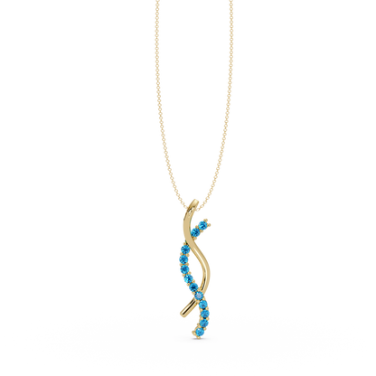 0.3 CTW Round Pavé S-Curve Colorstone Pendant Necklace — Aquamarine Sky Blue — 14K Yellow Gold