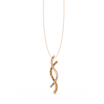 0.3 CTW Round Pavé S-Curve Colorstone Pendant Necklace — Champagne Topaz Amber — 14K Rose Gold