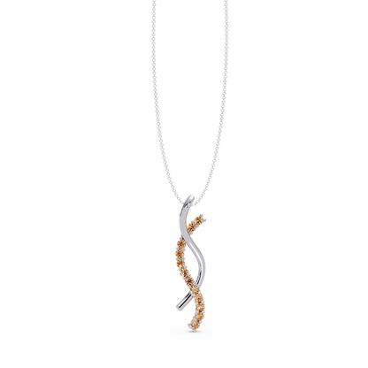 0.3 CTW Round Pavé S-Curve Colorstone Pendant Necklace — Champagne Topaz Amber — 14K White Gold