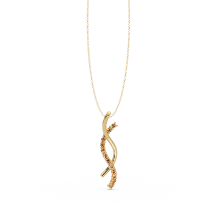 0.3 CTW Round Pavé S-Curve Colorstone Pendant Necklace — Champagne Topaz Amber — 14K Yellow Gold