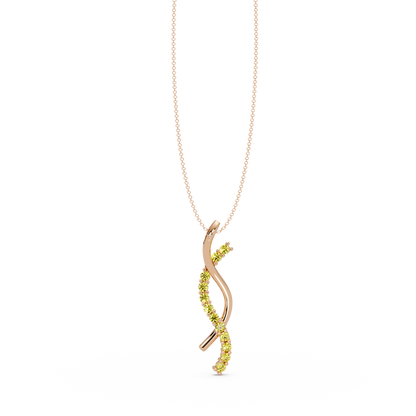 0.3 CTW Round Pavé S-Curve Colorstone Pendant Necklace — Citrine Lemon Yellow — 14K Rose Gold