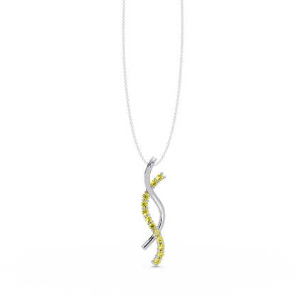 0.3 CTW Round Pavé S-Curve Colorstone Pendant Necklace — Citrine Lemon Yellow — 14K White Gold