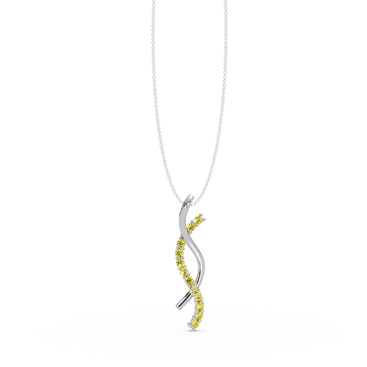 0.3 CTW Round Pavé S-Curve Colorstone Pendant Necklace — Citrine Lemon Yellow — 14K White Gold