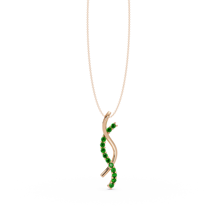 0.3 CTW Round Pavé S-Curve Colorstone Pendant Necklace — Emerald Deep Green — 14K Rose Gold