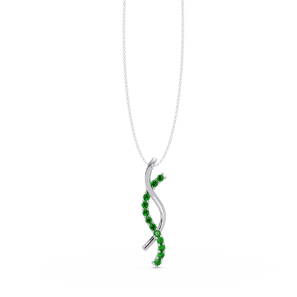 0.3 CTW Round Pavé S-Curve Colorstone Pendant Necklace — Emerald Deep Green — 14K White Gold