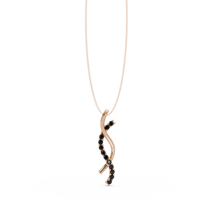 0.3 CTW Round Pavé S-Curve Colorstone Pendant Necklace — Onyx Black — 14K Rose Gold