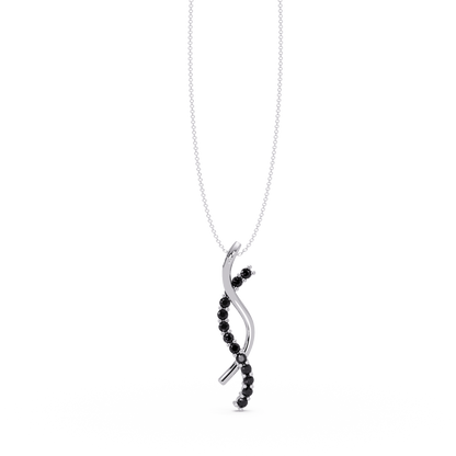 0.3 CTW Round Pavé S-Curve Colorstone Pendant Necklace — Onyx Black — 14K White Gold
