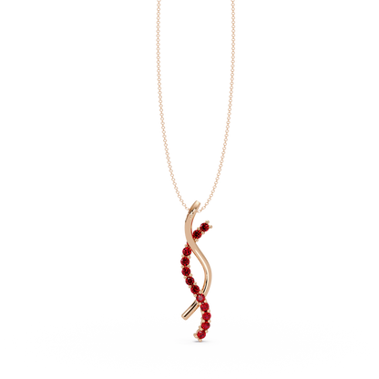 0.3 CTW Round Pavé S-Curve Colorstone Pendant Necklace — Ruby Deep Red — 14K Rose Gold