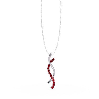 0.3 CTW Round Pavé S-Curve Colorstone Pendant Necklace — Ruby Deep Red — 14K White Gold