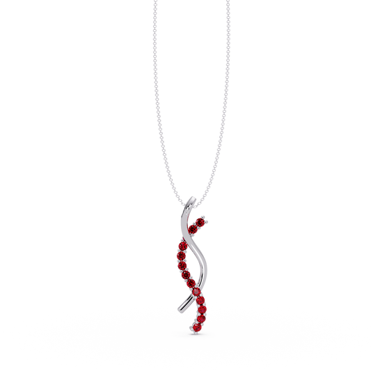 0.3 CTW Round Pavé S-Curve Colorstone Pendant Necklace — Ruby Deep Red — 14K White Gold