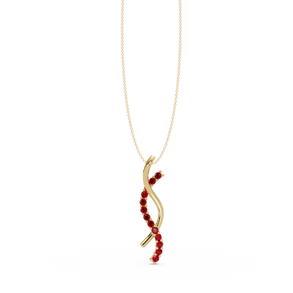 0.3 CTW Round Pavé S-Curve Colorstone Pendant Necklace — Ruby Deep Red — 14K Yellow Gold