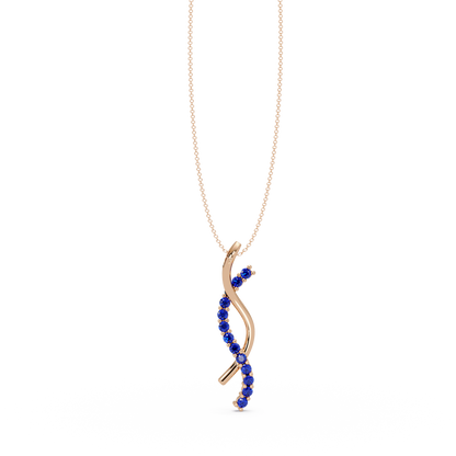 0.3 CTW Round Pavé S-Curve Colorstone Pendant Necklace — Sapphire Royal Blue — 14K Rose Gold