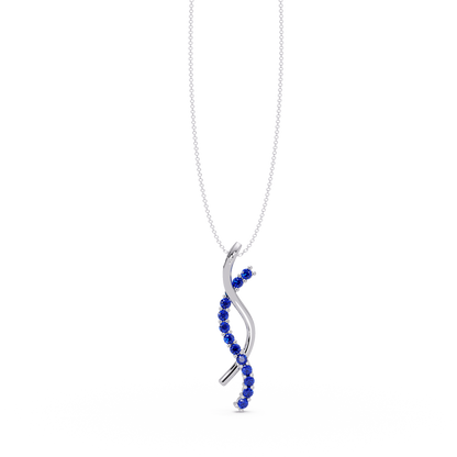 0.3 CTW Round Pavé S-Curve Colorstone Pendant Necklace — Sapphire Royal Blue — 14K White Gold