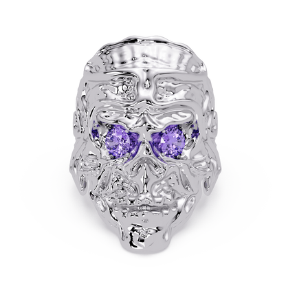 0.5 CTW Skull Colorstone Signet Ring – Amethyst Purple, 14K White Gold
