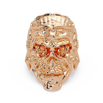 0.5 CTW Skull Colorstone Signet Ring – Champagne Topaz, 14K Rose Gold