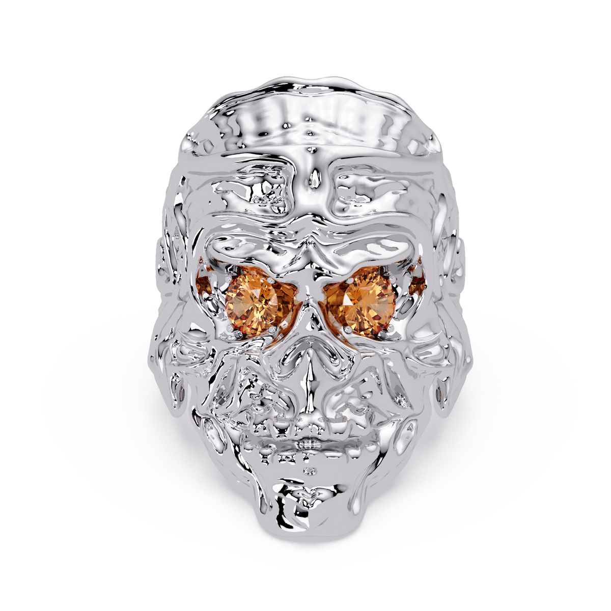 0.5 CTW Skull Colorstone Signet Ring – Champagne Topaz, 14K White Gold