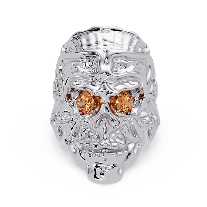 0.5 CTW Skull Colorstone Signet Ring – Champagne Topaz, 14K White Gold