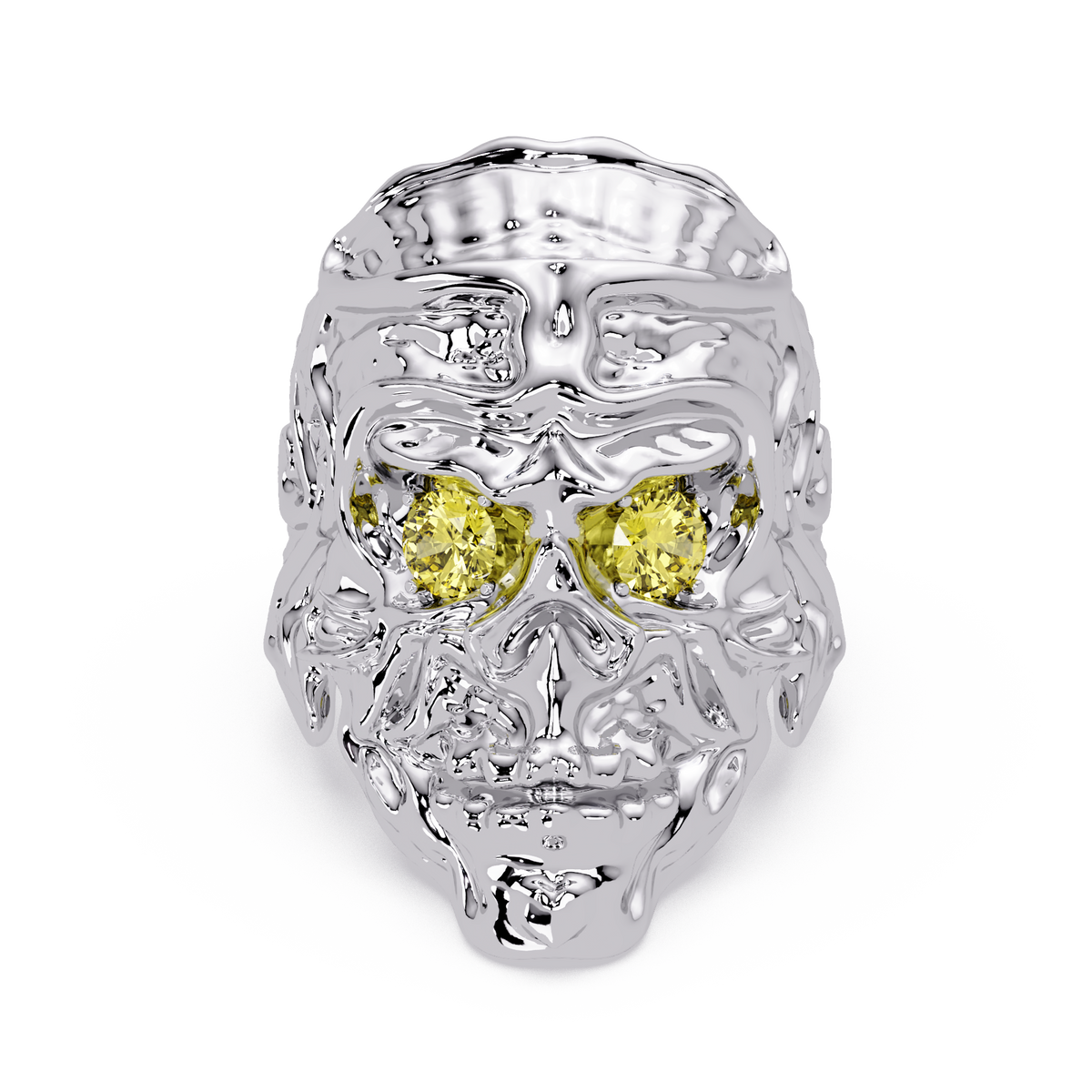 0.5 CTW Skull Colorstone Signet Ring – Citrine Yellow, 14K White Gold