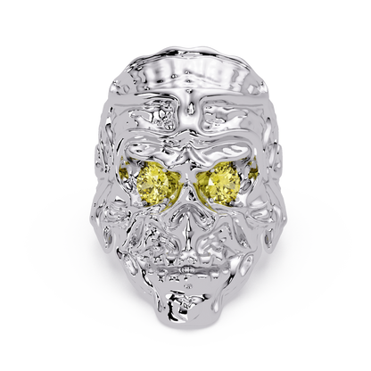 0.5 CTW Skull Colorstone Signet Ring – Citrine Yellow, 14K White Gold