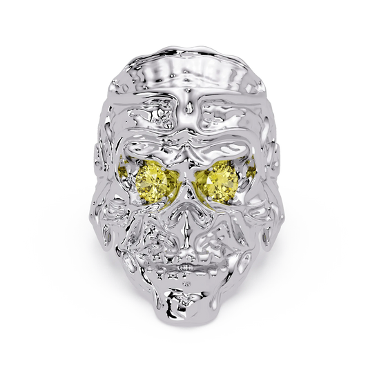 0.5 CTW Skull Colorstone Signet Ring – Citrine Yellow, 14K White Gold