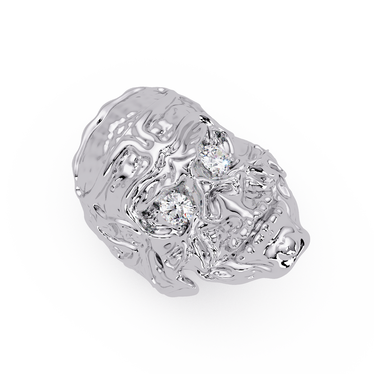Skull Colorstone Signet Ring in 14K White Gold – profile view
