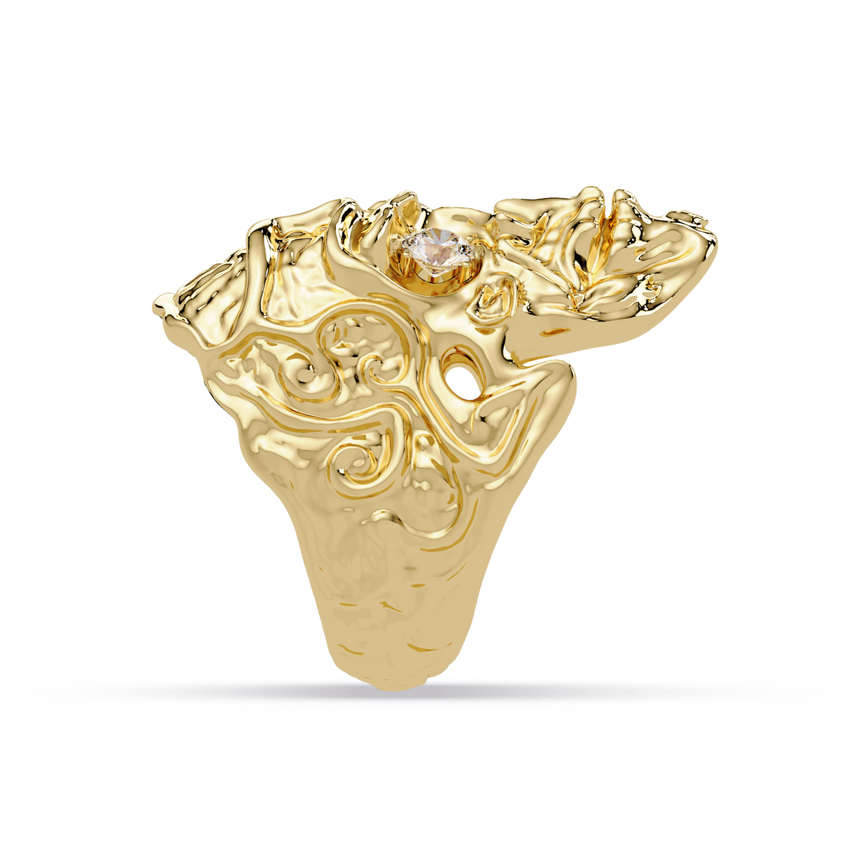 Skull Colorstone Signet Ring in 14K Yellow Gold – detail view