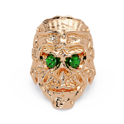 0.5 CTW Skull Colorstone Signet Ring – Emerald Green, 14K Rose Gold