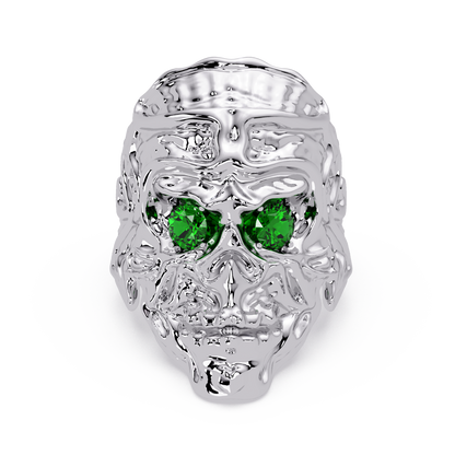 0.5 CTW Skull Colorstone Signet Ring – Emerald Green, 14K White Gold