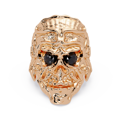 0.5 CTW Skull Colorstone Signet Ring – Onyx, 14K Rose Gold