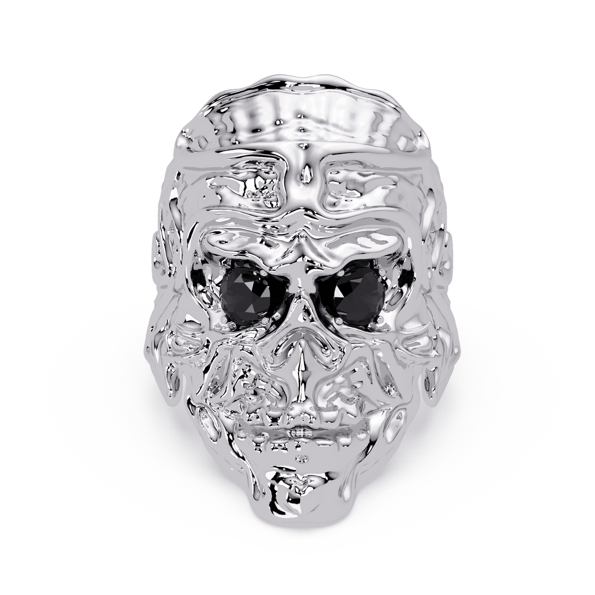 0.5 CTW Skull Colorstone Signet Ring – Onyx, 14K White Gold