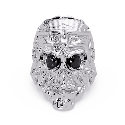 0.5 CTW Skull Colorstone Signet Ring – Onyx, 14K White Gold