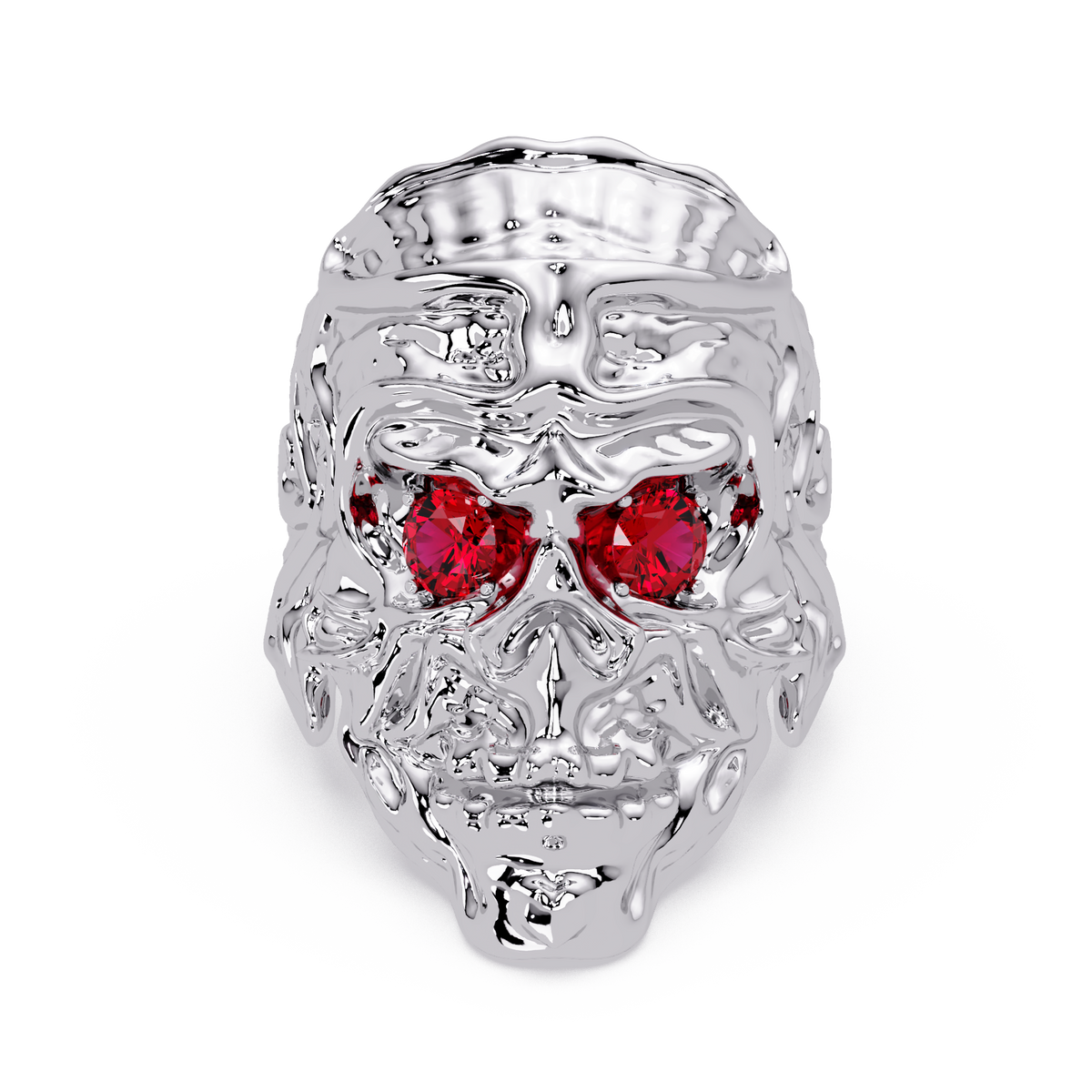0.5 CTW Skull Colorstone Signet Ring – Ruby Red, 14K White Gold