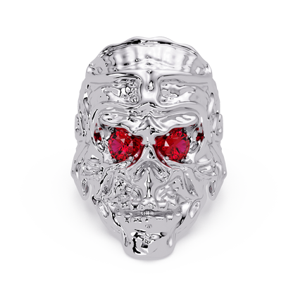 0.5 CTW Skull Colorstone Signet Ring – Ruby Red, 14K White Gold