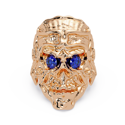 0.5 CTW Skull Colorstone Signet Ring – Sapphire Blue, 14K Rose Gold