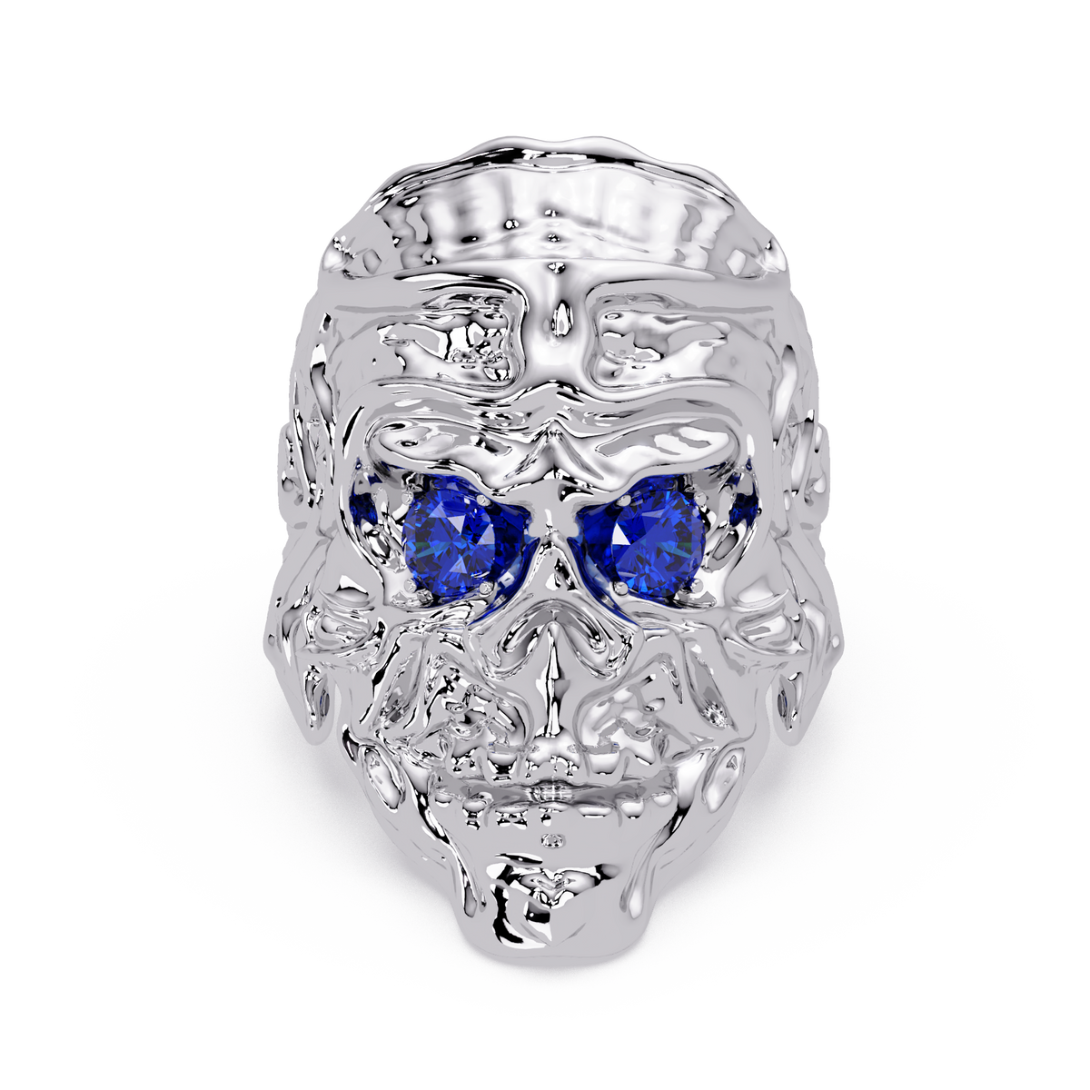 0.5 CTW Skull Colorstone Signet Ring – Sapphire Blue, 14K White Gold