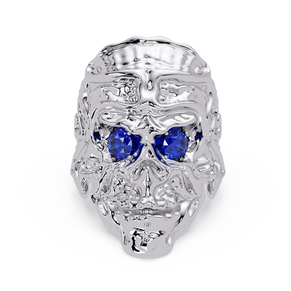 0.5 CTW Skull Colorstone Signet Ring – Sapphire Blue, 14K White Gold