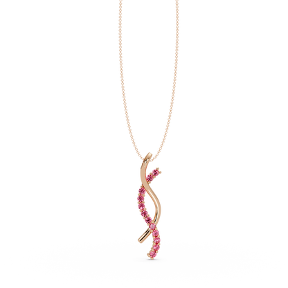 0.3 CTW Round Pavé S-Curve Colorstone Pendant Necklace — Tourmaline Rose Pink — 14K Rose Gold