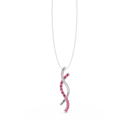 0.3 CTW Round Pavé S-Curve Colorstone Pendant Necklace — Tourmaline Rose Pink — 14K White Gold