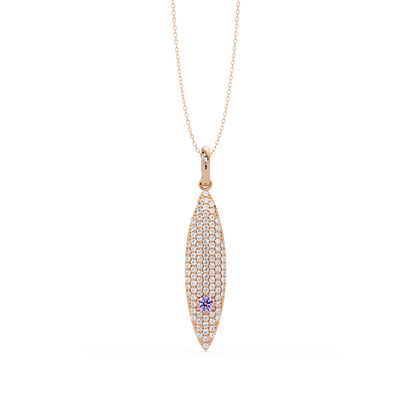 0.8 CTW Round Pavé Marquise Leaf Colorstone Pendant Necklace — Amethyst Lavender — 14K Rose Gold