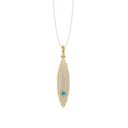0.8 CTW Round Pavé Marquise Leaf Colorstone Pendant Necklace — Aquamarine Sky Blue — 14K Yellow Gold