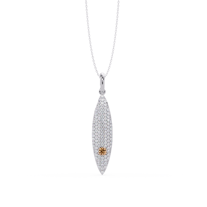 0.8 CTW Round Pavé Marquise Leaf Colorstone Pendant Necklace — Champagne Topaz Amber — 14K White Gold