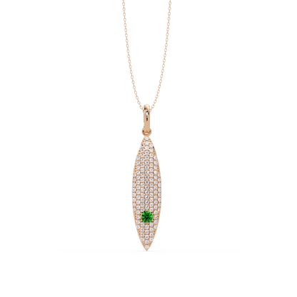 0.8 CTW Round Pavé Marquise Leaf Colorstone Pendant Necklace — Emerald Deep Green — 14K Rose Gold