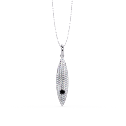 0.8 CTW Round Pavé Marquise Leaf Colorstone Pendant Necklace — Onyx Black — 14K White Gold