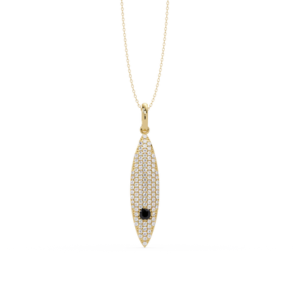 0.8 CTW Round Pavé Marquise Leaf Colorstone Pendant Necklace — Onyx Black — 14K Yellow Gold